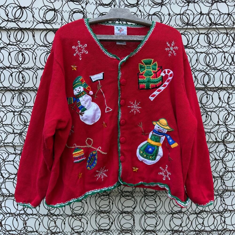 Vintage 90s Nutcracker Bold Winter Christmas Embroidered Cardigan Sweater 3X